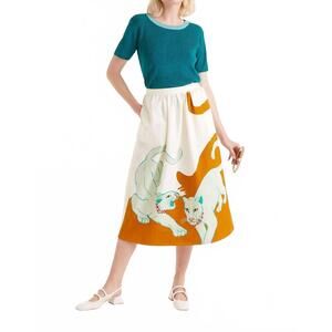 NEW COMPANIA FANTASTICA cotton midi skirt in jungle print
